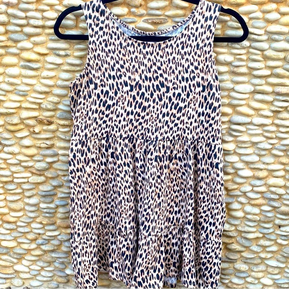 NWT New Love Fire Leopard Print Tiered Swing Tank Top Large Animal Print Jungle